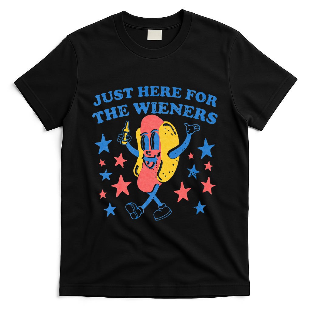 Retro Just Here For The Wieners 4th Of July Funny Hot Dog T-Shirt