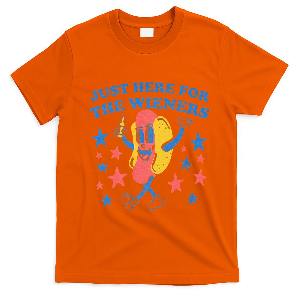 Retro Just Here For The Wieners 4th Of July Funny Hot Dog T-Shirt