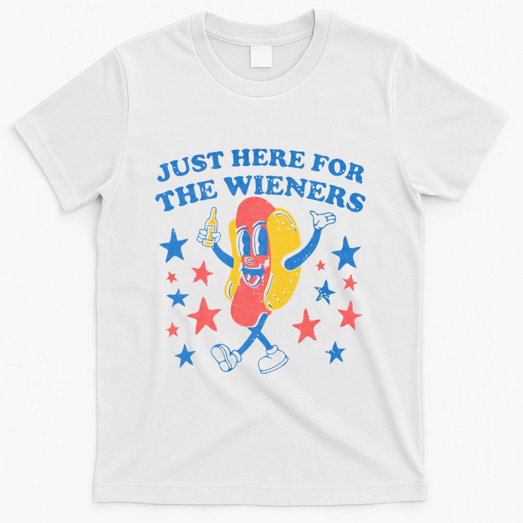 Retro Just Here For The Wieners 4th Of July Funny Hot Dog T-Shirt