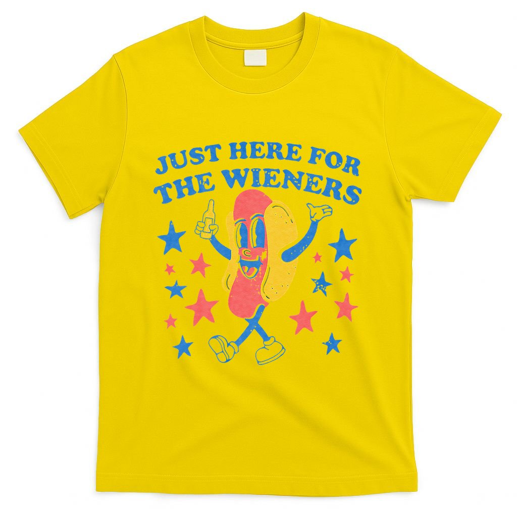 Retro Just Here For The Wieners 4th Of July Funny Hot Dog T-Shirt
