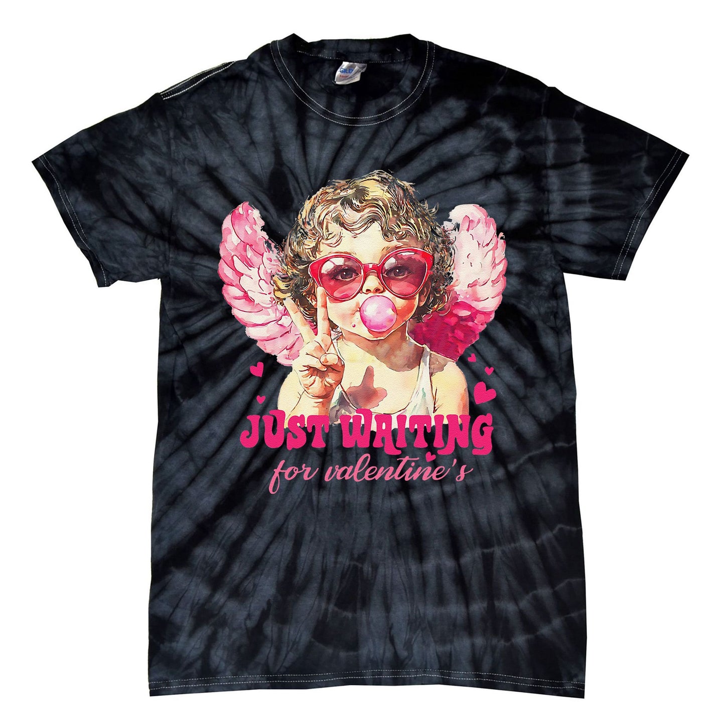 Retro Just Waiting For Valentine Blowing Bubble Baby Cupid Tie-Dye T-Shirt