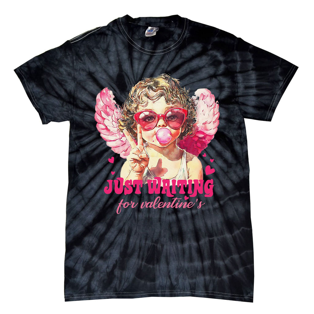 Retro Just Waiting For Valentine Blowing Bubble Baby Cupid Tie-Dye T-Shirt