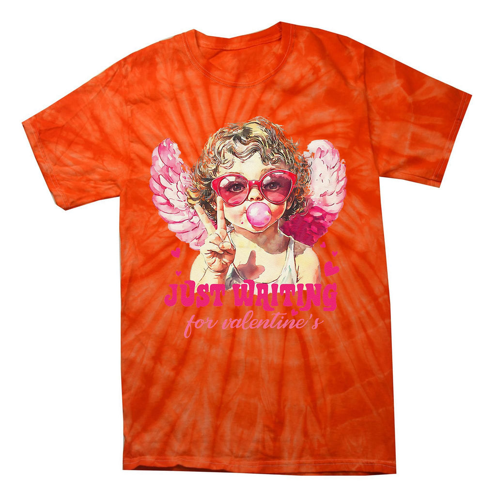Retro Just Waiting For Valentine Blowing Bubble Baby Cupid Tie-Dye T-Shirt