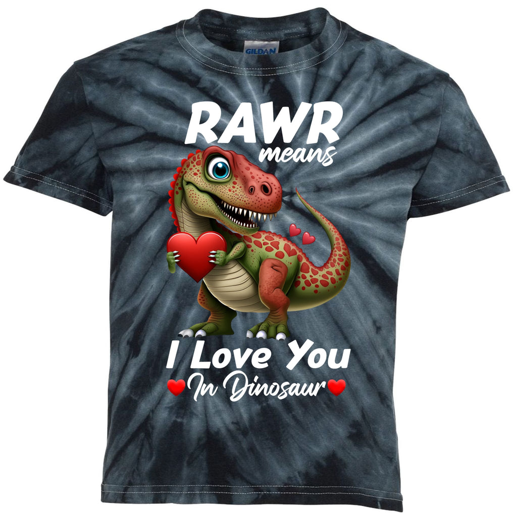 Rawr Means I Love You In Dinosaur T Rex Red Heart Valentine Gift Kids Tie-Dye T-Shirt