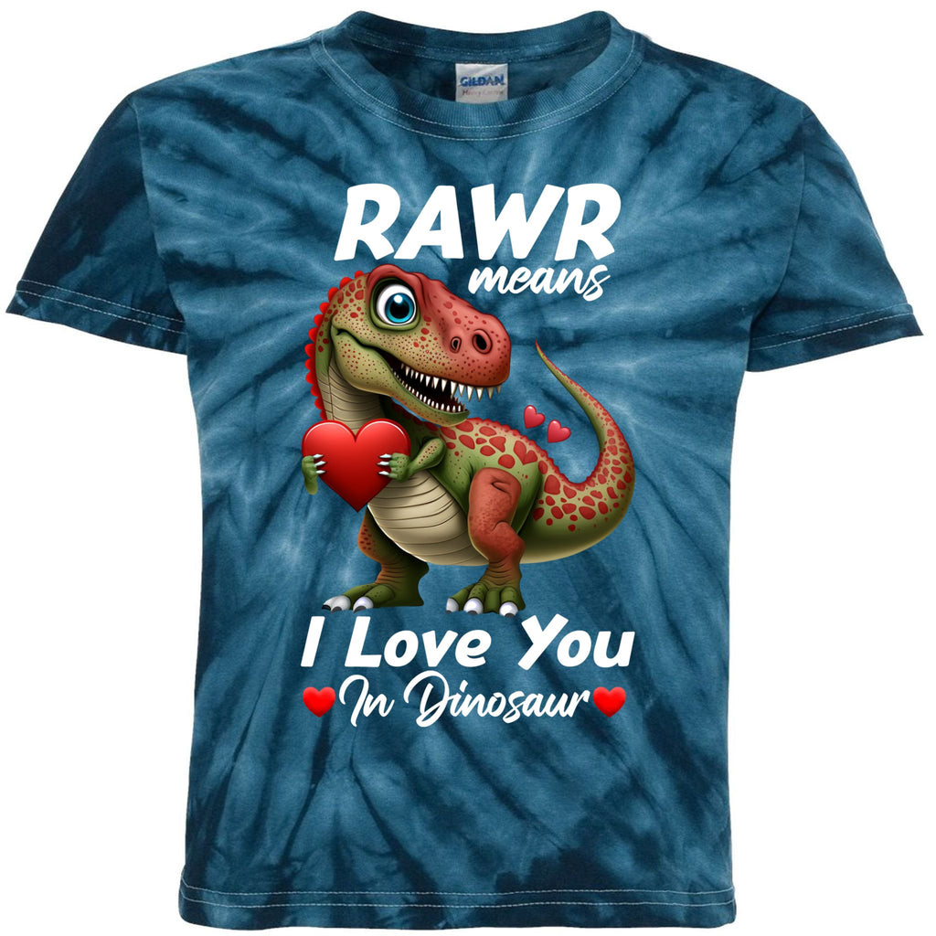 Rawr Means I Love You In Dinosaur T Rex Red Heart Valentine Gift Kids Tie-Dye T-Shirt