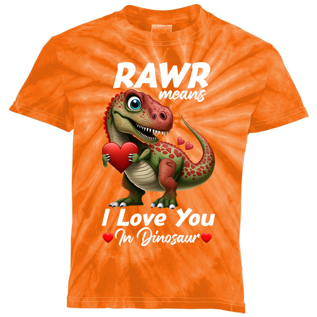 Rawr Means I Love You In Dinosaur T Rex Red Heart Valentine Gift Kids Tie-Dye T-Shirt