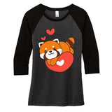 Red Panda For ValentineS Day Cute Animals With Hearts Women's Tri-Blend 3/4-Sleeve Raglan Shirt