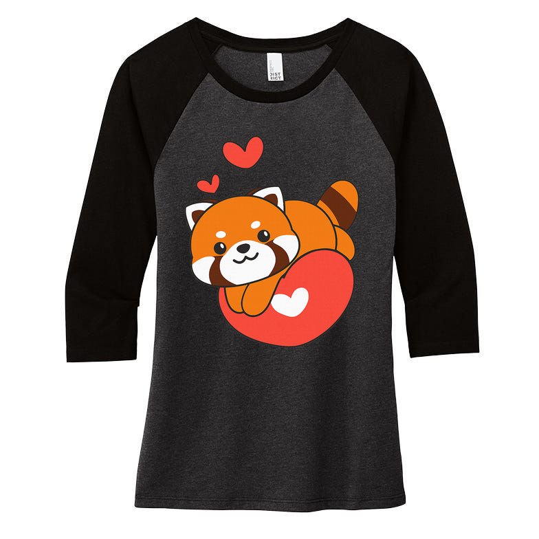 Red Panda For ValentineS Day Cute Animals With Hearts Women's Tri-Blend 3/4-Sleeve Raglan Shirt