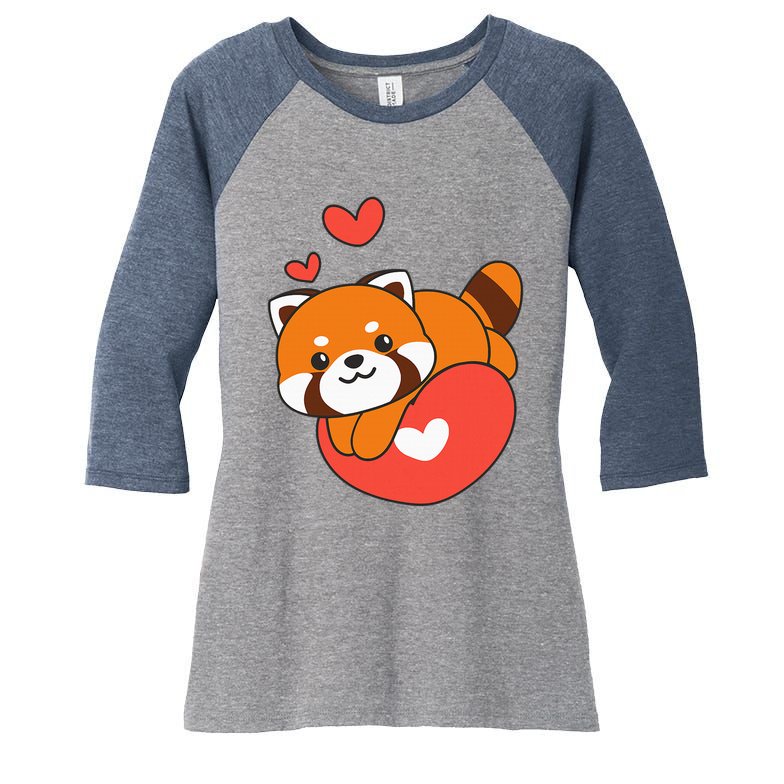 Red Panda For ValentineS Day Cute Animals With Hearts Women's Tri-Blend 3/4-Sleeve Raglan Shirt