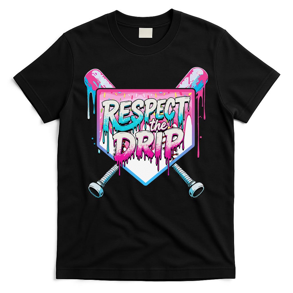 Respect The Drip Ice Cream Dripping Baseball Home Plate T-Shirt