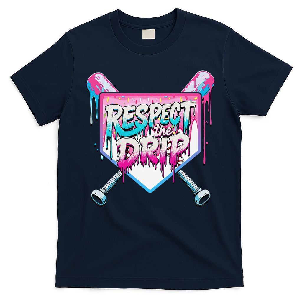 Respect The Drip Ice Cream Dripping Baseball Home Plate T-Shirt