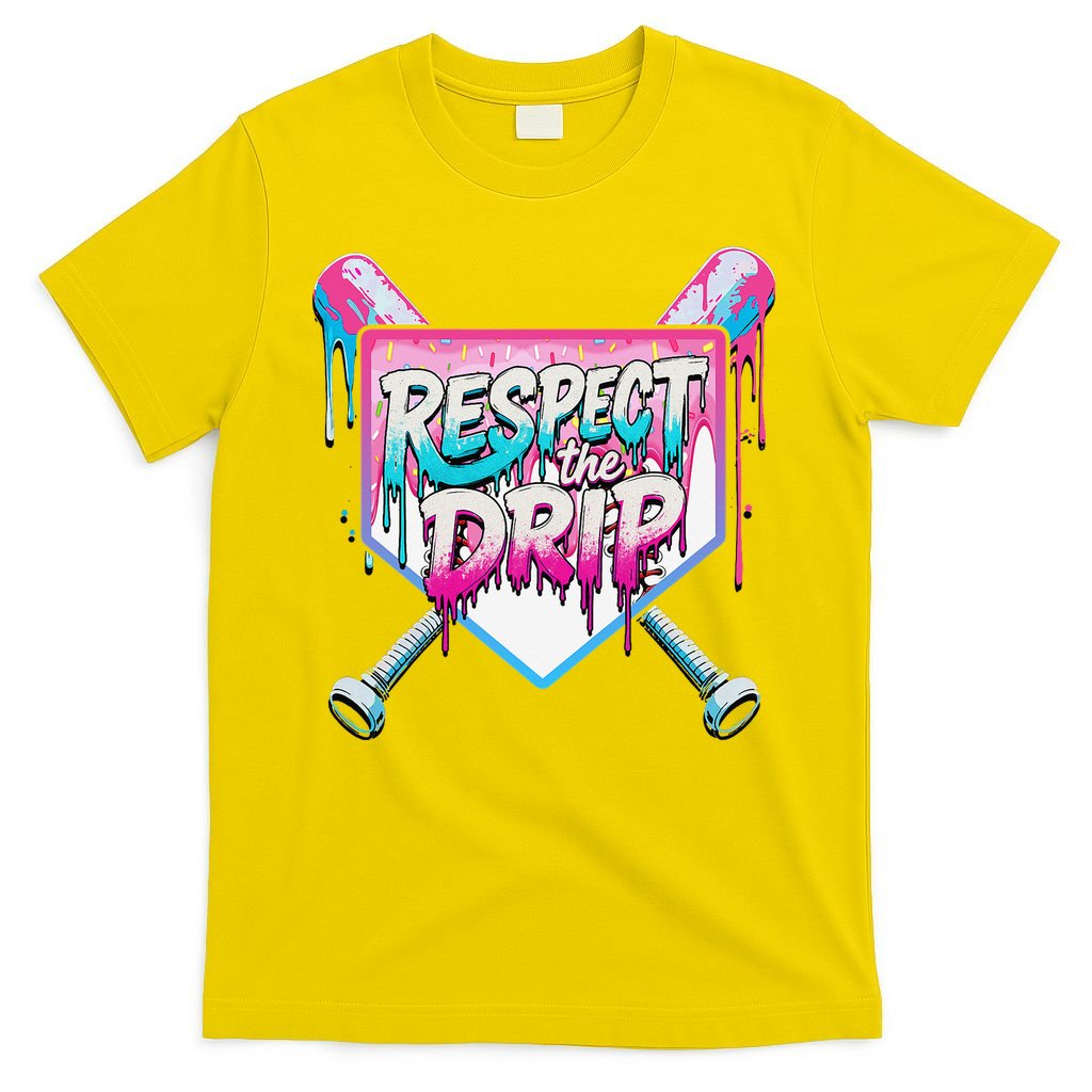 Respect The Drip Ice Cream Dripping Baseball Home Plate T-Shirt