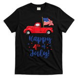 Red Truck With American Flag Happy 4th Of July T-Shirt