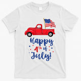 Red Truck With American Flag Happy 4th Of July T-Shirt