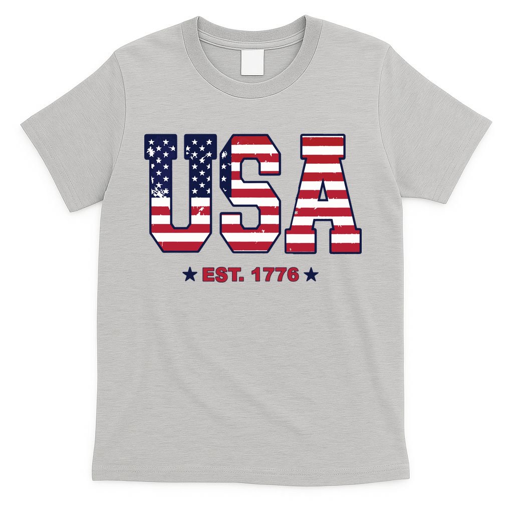 Retro Usa Flag Est. 1776 4th Of July Graphic American Flag T-Shirt
