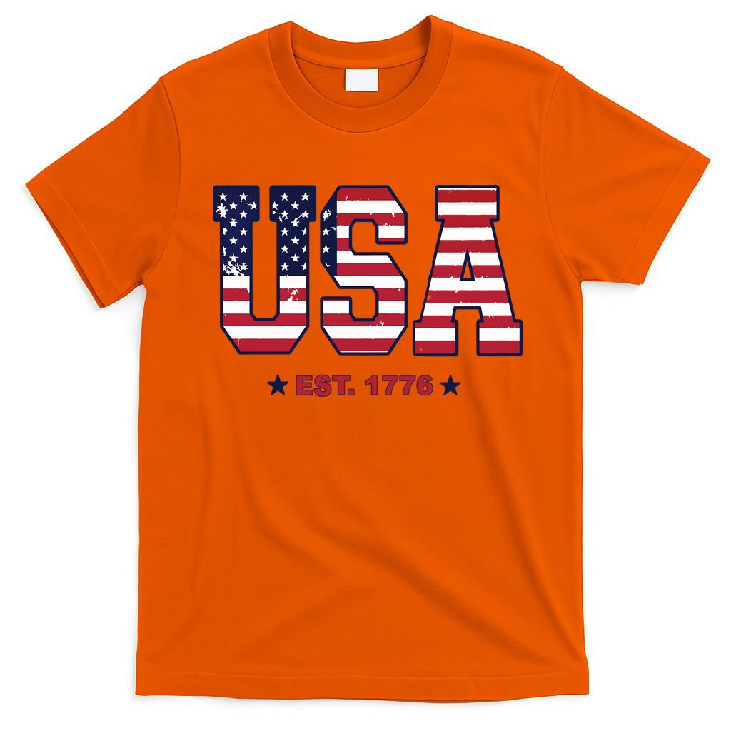Retro Usa Flag Est. 1776 4th Of July Graphic American Flag T-Shirt