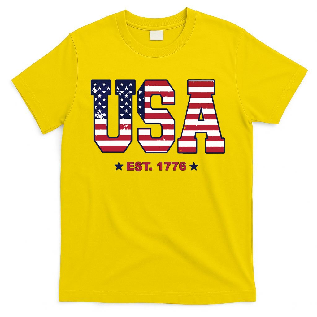 Retro Usa Flag Est. 1776 4th Of July Graphic American Flag T-Shirt