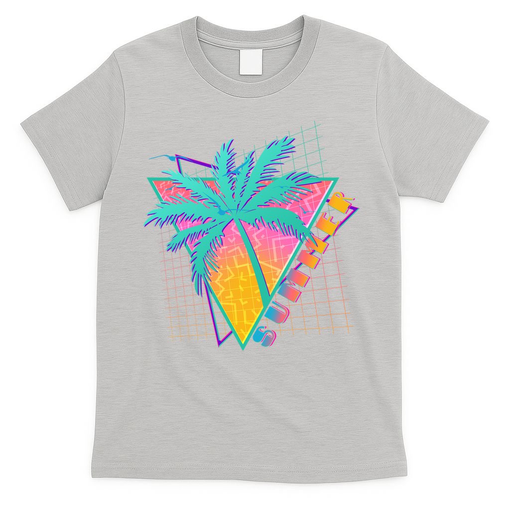 Retro Vintage 1980s Summer Palm Tree Summer Vacation Time T-Shirt