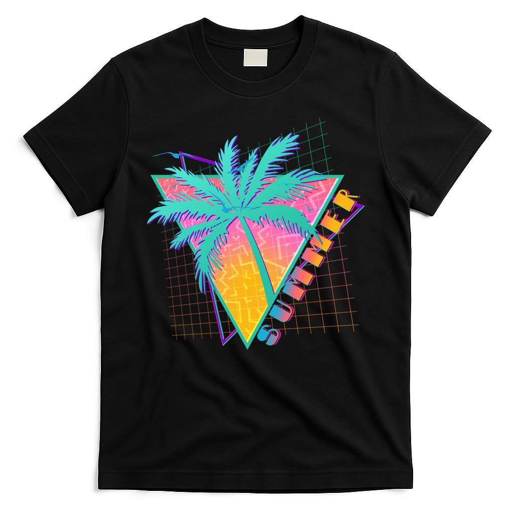 Retro Vintage 1980s Summer Palm Tree Summer Vacation Time T-Shirt