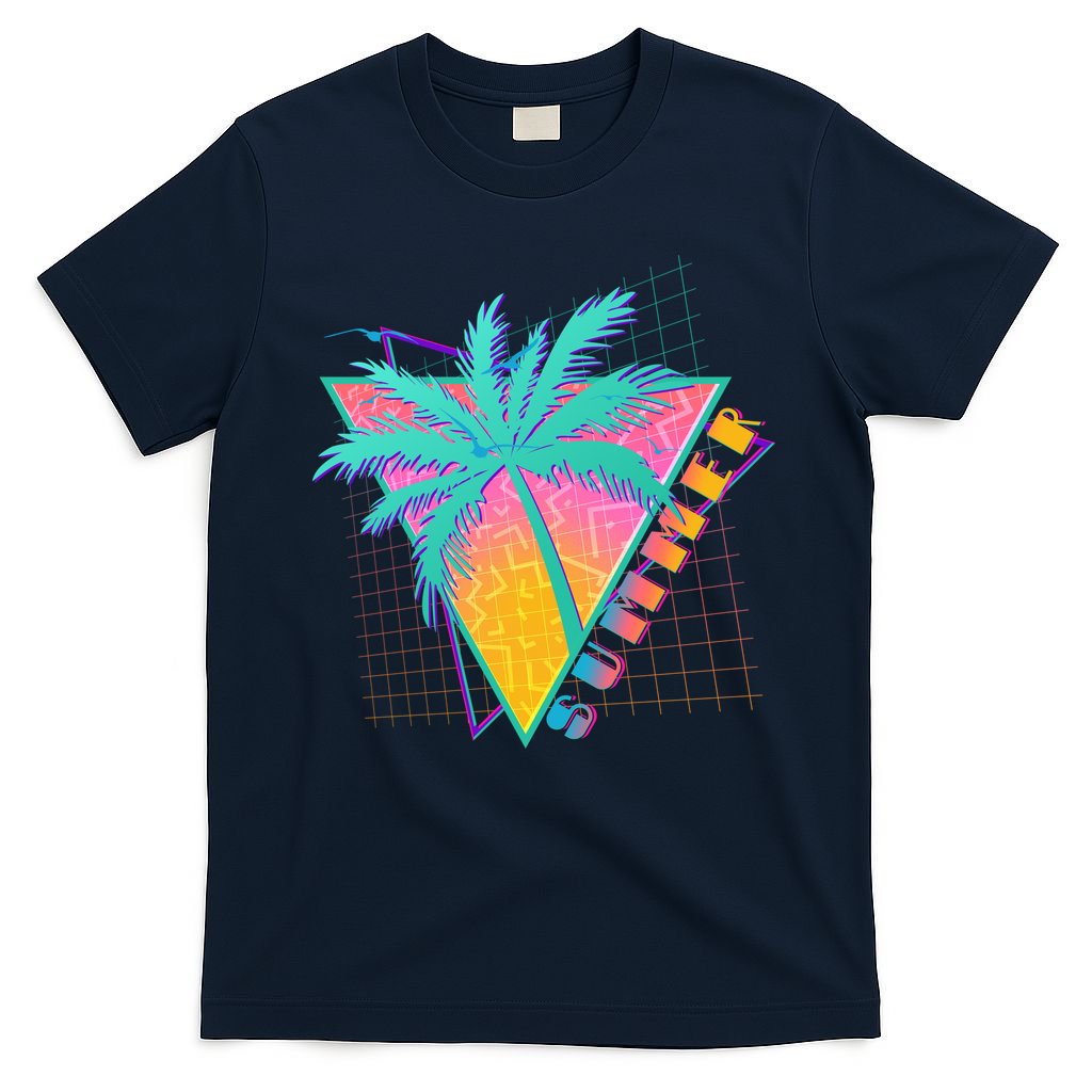 Retro Vintage 1980s Summer Palm Tree Summer Vacation Time T-Shirt