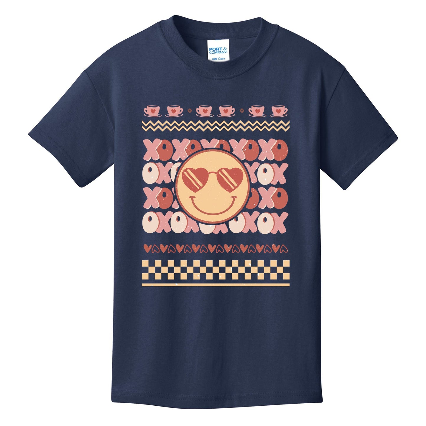 Retro Valentine Funny XOXO Smile Face Ugly Sweater Gift For Valentine Day Kids T-Shirt