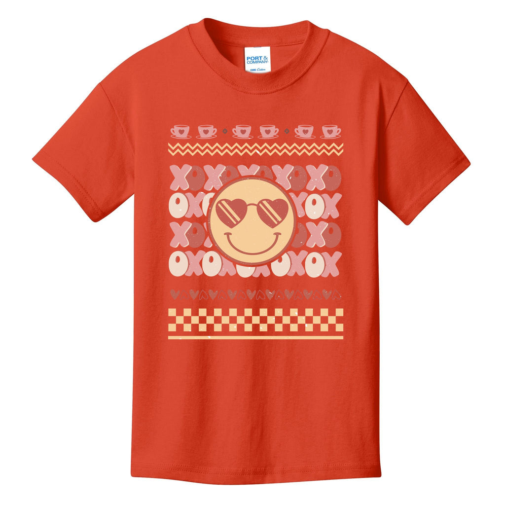 Retro Valentine Funny XOXO Smile Face Ugly Sweater Gift For Valentine Day Kids T-Shirt