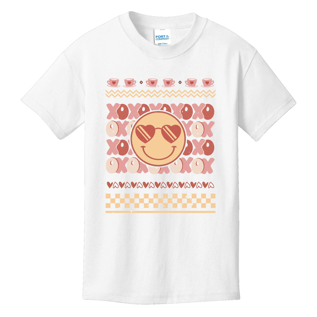 Retro Valentine Funny XOXO Smile Face Ugly Sweater Gift For Valentine Day Kids T-Shirt