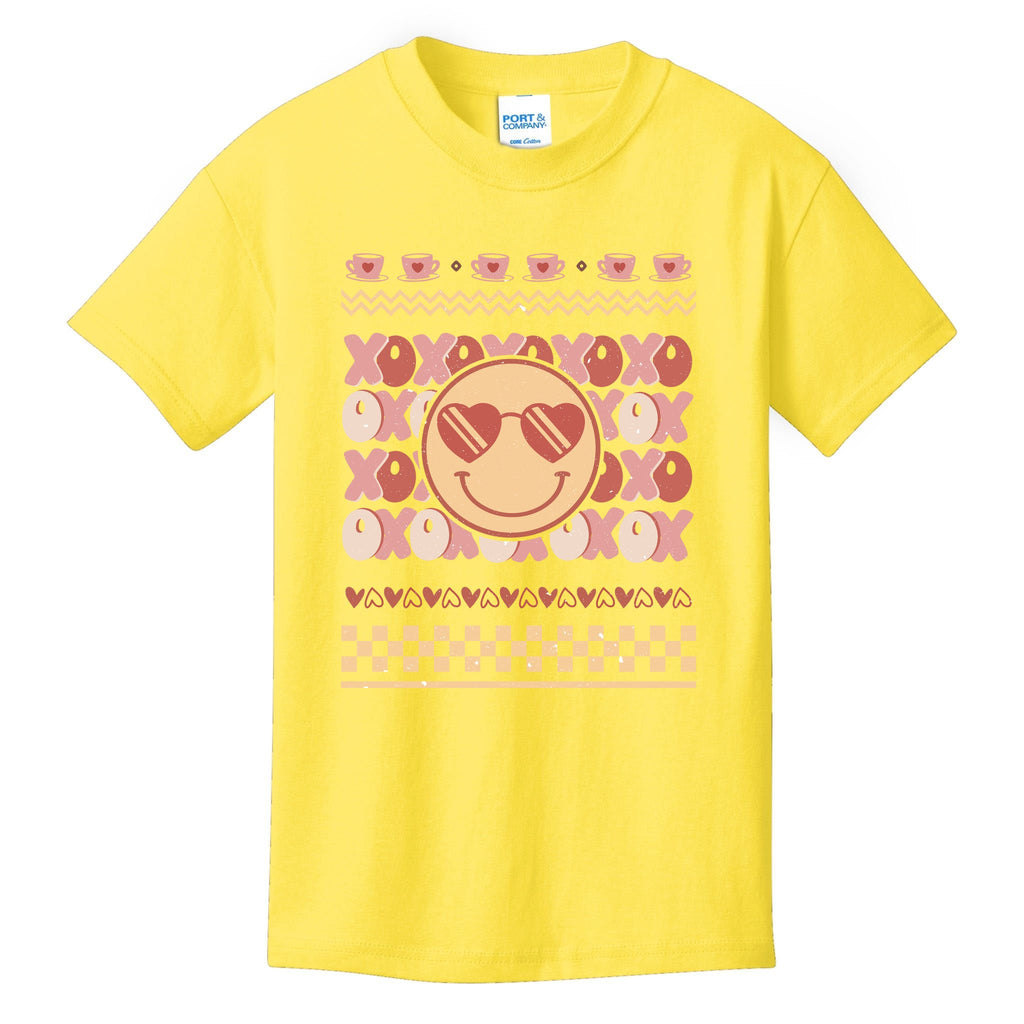 Retro Valentine Funny XOXO Smile Face Ugly Sweater Gift For Valentine Day Kids T-Shirt