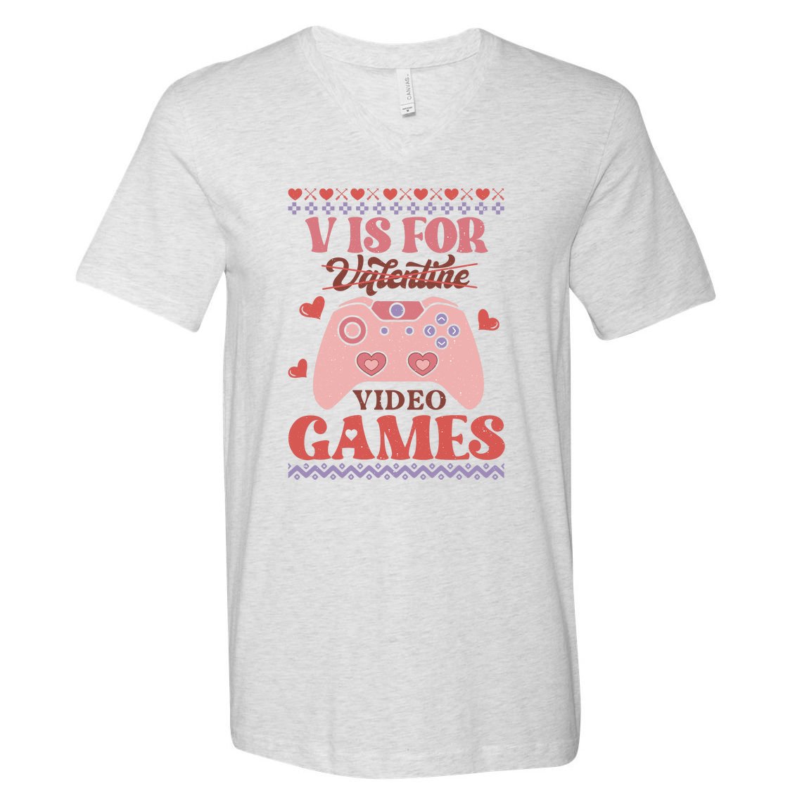Retro Valentine V Is For Video Games Ugly Sweater Gift For Valentine Day V-Neck T-Shirt