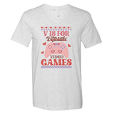 Retro Valentine V Is For Video Games Ugly Sweater Gift For Valentine Day V-Neck T-Shirt