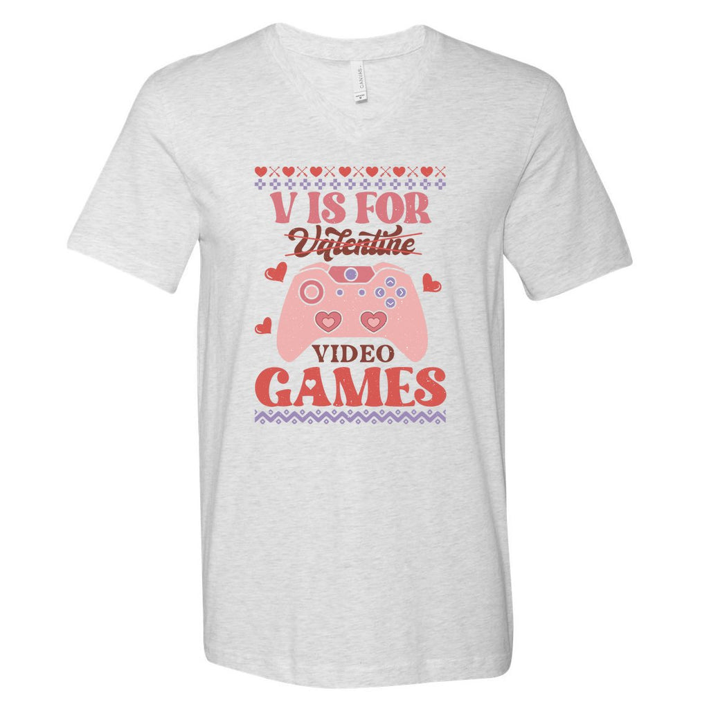 Retro Valentine V Is For Video Games Ugly Sweater Gift For Valentine Day V-Neck T-Shirt