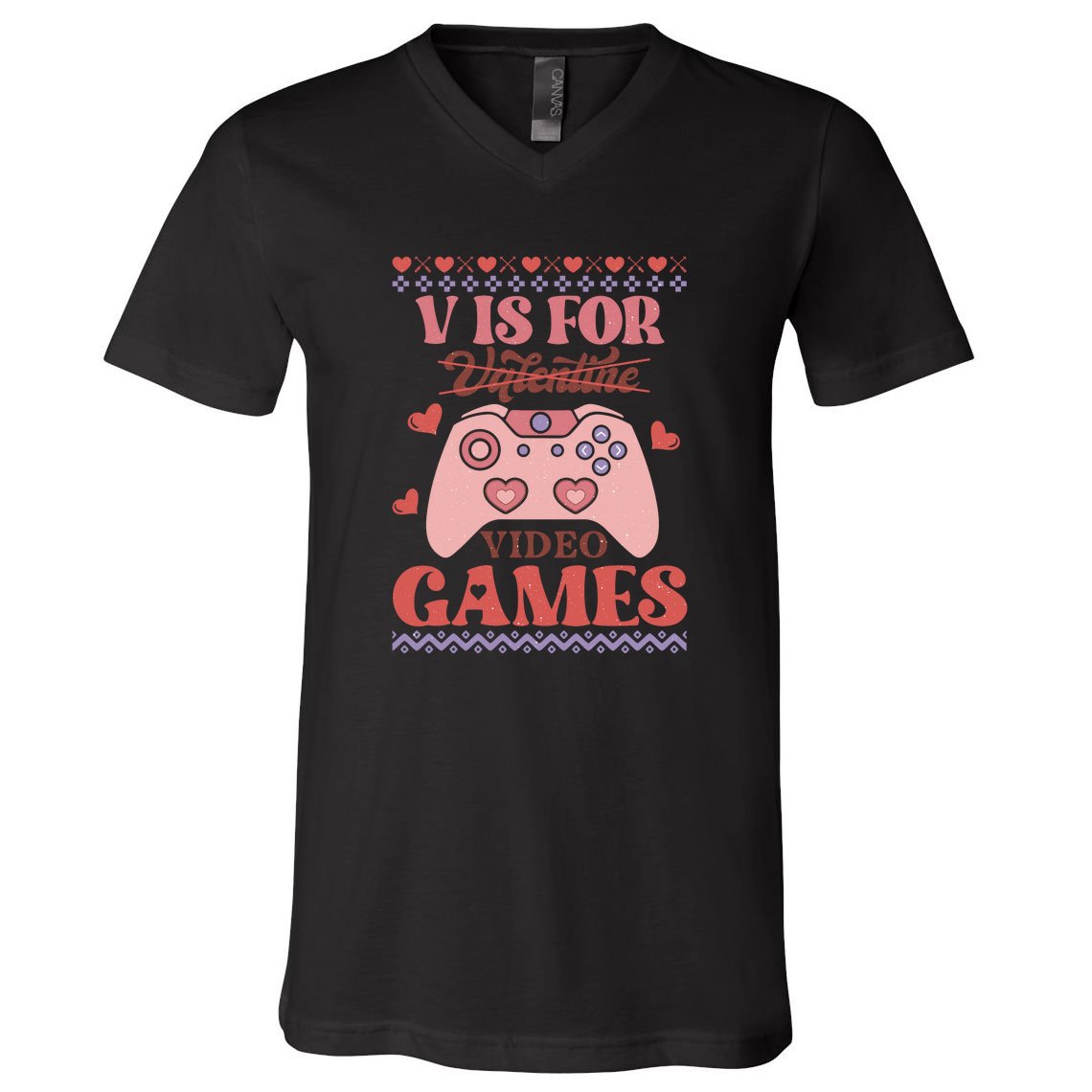 Retro Valentine V Is For Video Games Ugly Sweater Gift For Valentine Day V-Neck T-Shirt