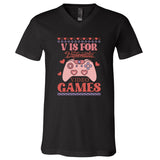Retro Valentine V Is For Video Games Ugly Sweater Gift For Valentine Day V-Neck T-Shirt