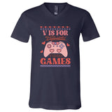 Retro Valentine V Is For Video Games Ugly Sweater Gift For Valentine Day V-Neck T-Shirt