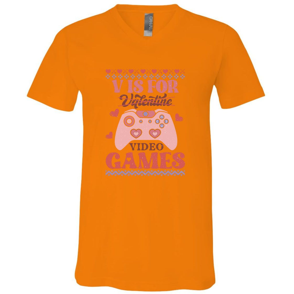 Retro Valentine V Is For Video Games Ugly Sweater Gift For Valentine Day V-Neck T-Shirt