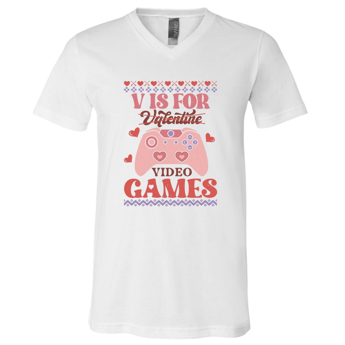 Retro Valentine V Is For Video Games Ugly Sweater Gift For Valentine Day V-Neck T-Shirt