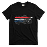 Red White And Blue Fighter Jets With Fireworks 4th Of July T-Shirt