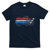 Red White And Blue Fighter Jets With Fireworks 4th Of July T-Shirt