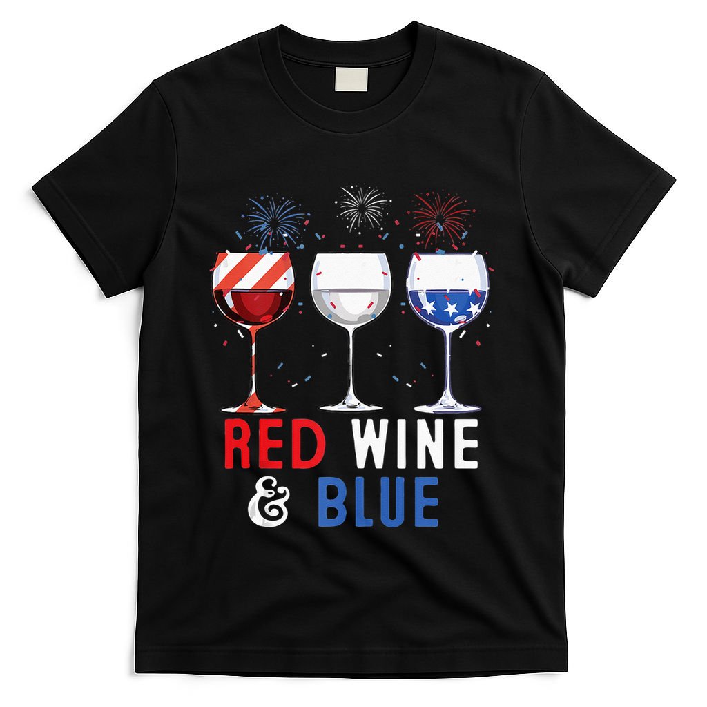 Red Wine And Blue Funny 4th Of July Wine Lover T-Shirt