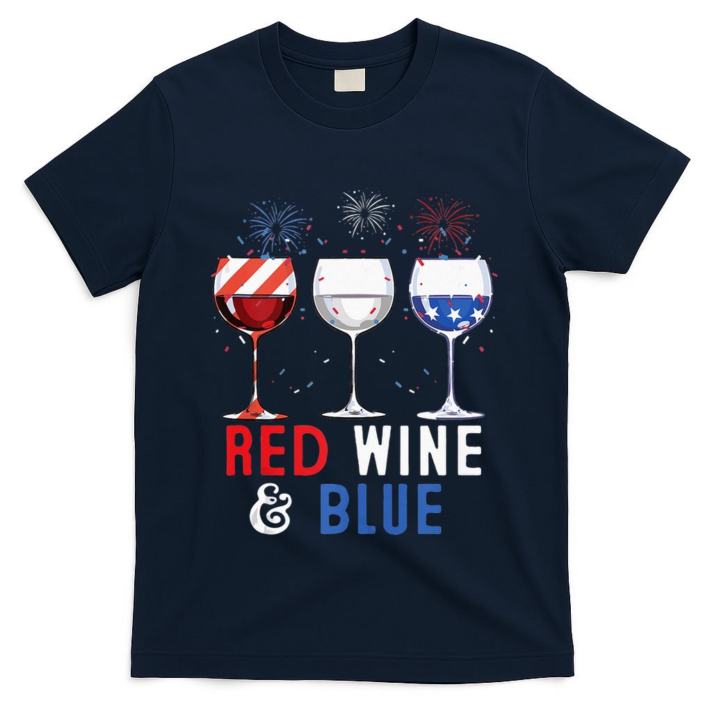Red Wine And Blue Funny 4th Of July Wine Lover T-Shirt
