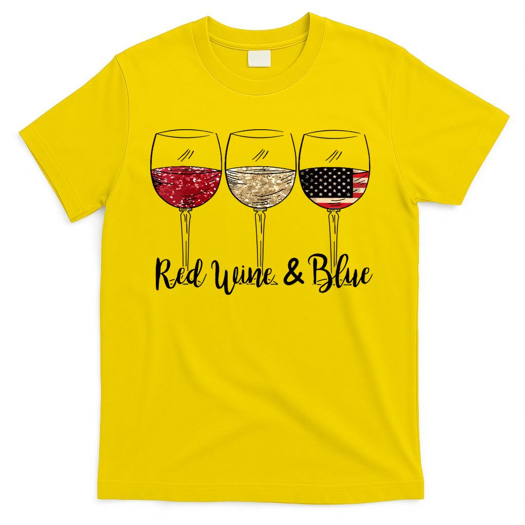 Red Wine And Blue Funny 4th Of July Drinking Wine Lover T-Shirt