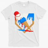 Red White And Blue Baseball Ice Cream Drip T-Shirt
