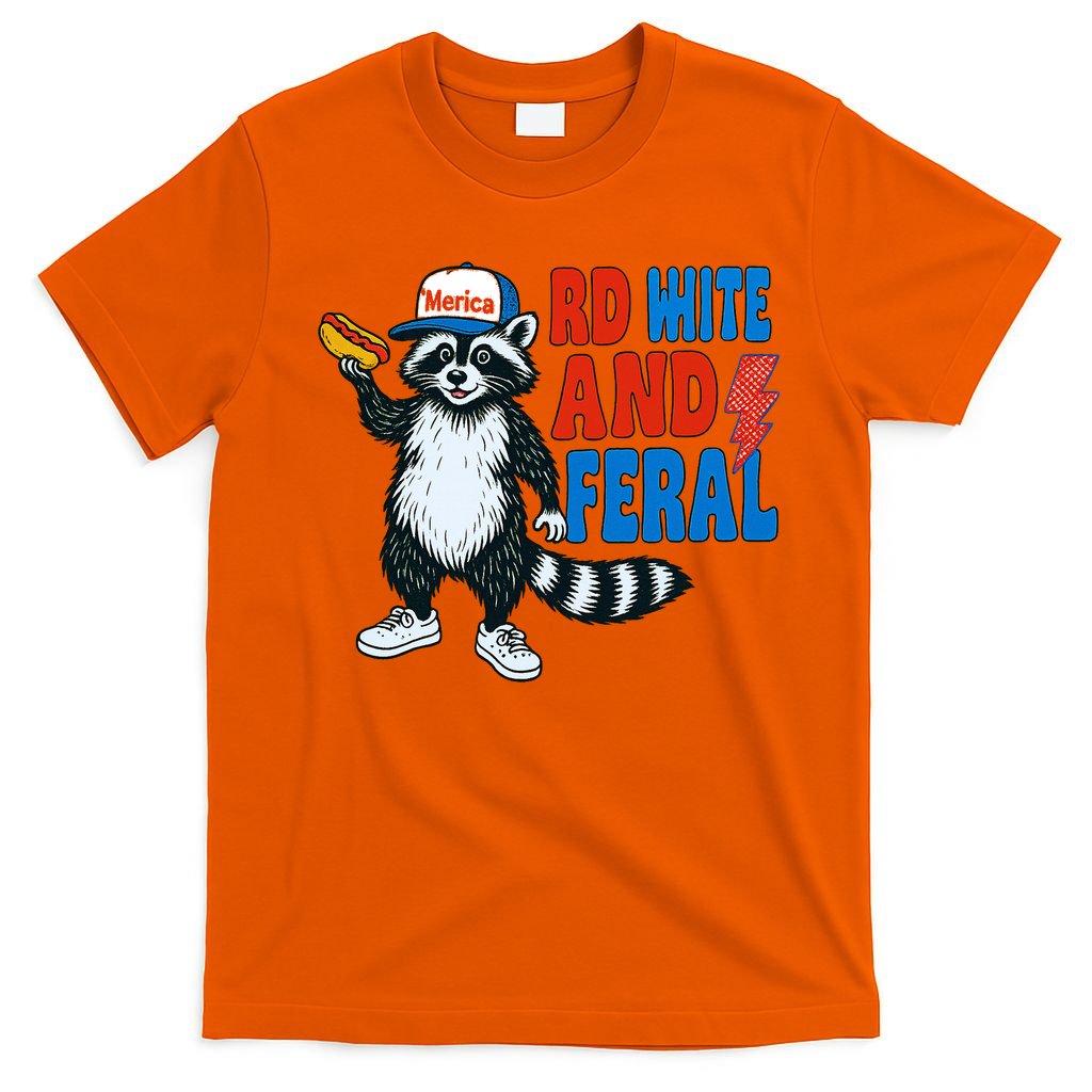 Red White And Feral Funny Raccoon 4th Of July T-Shirt