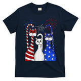 Red White Blue Cats USA Flag Firework 4th Of July T-Shirt