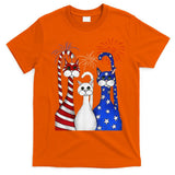 Red White Blue Cats USA Flag Firework 4th Of July T-Shirt