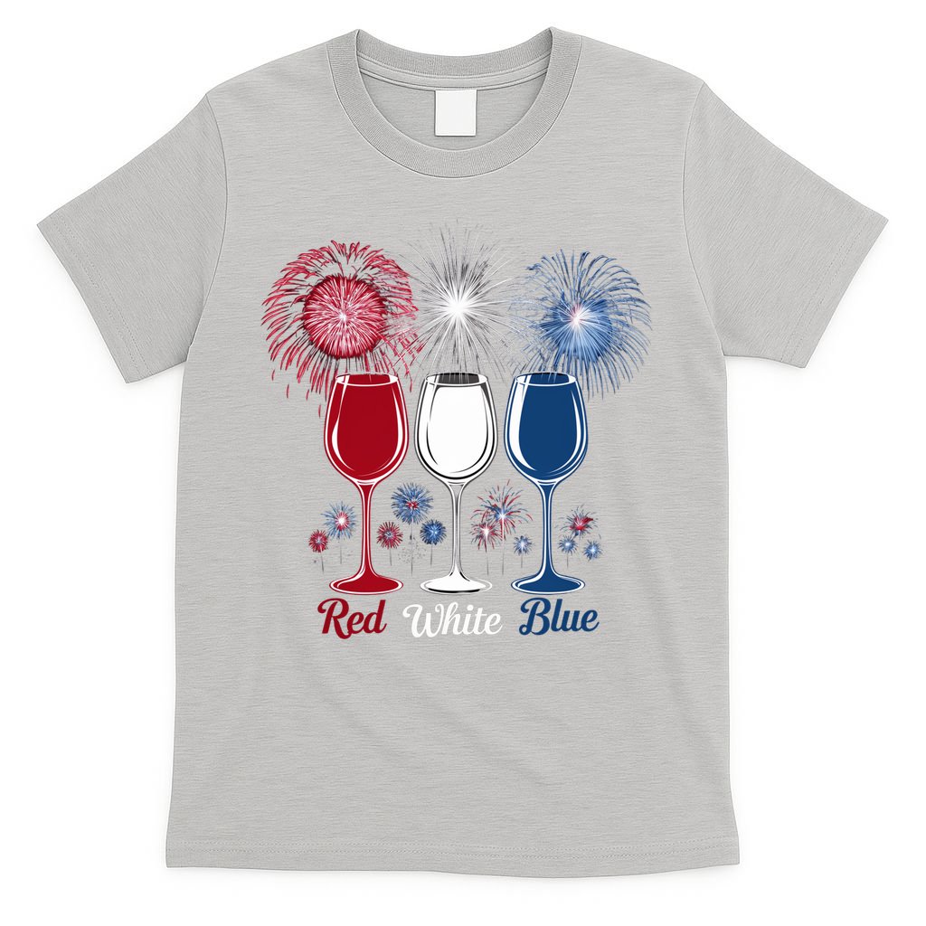 Red Wine & Blue 4th Of July Wine Glasses Firework Patriotic T-Shirt