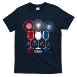Red Wine & Blue 4th Of July Wine Glasses Firework Patriotic T-Shirt
