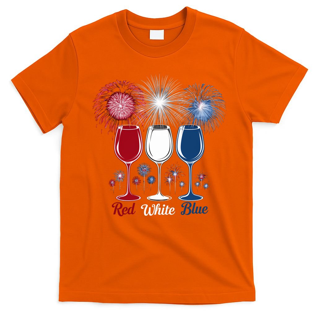 Red Wine & Blue 4th Of July Wine Glasses Firework Patriotic T-Shirt