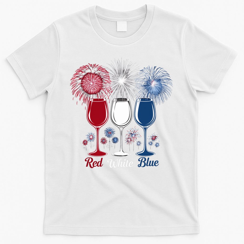 Red Wine & Blue 4th Of July Wine Glasses Firework Patriotic T-Shirt