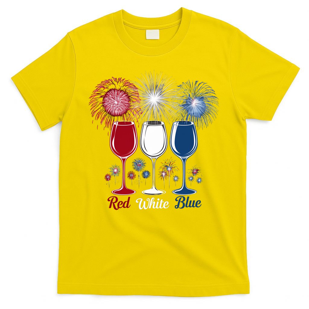Red Wine & Blue 4th Of July Wine Glasses Firework Patriotic T-Shirt